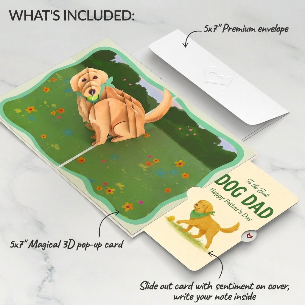 Playful Golden Retriever Father's Day Pop-Up Card and Sentiment Set for Dad