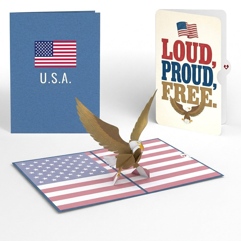Patriotic Eagle 4th of July Pop-Up Card and Loud Proud Free Sentiment Set