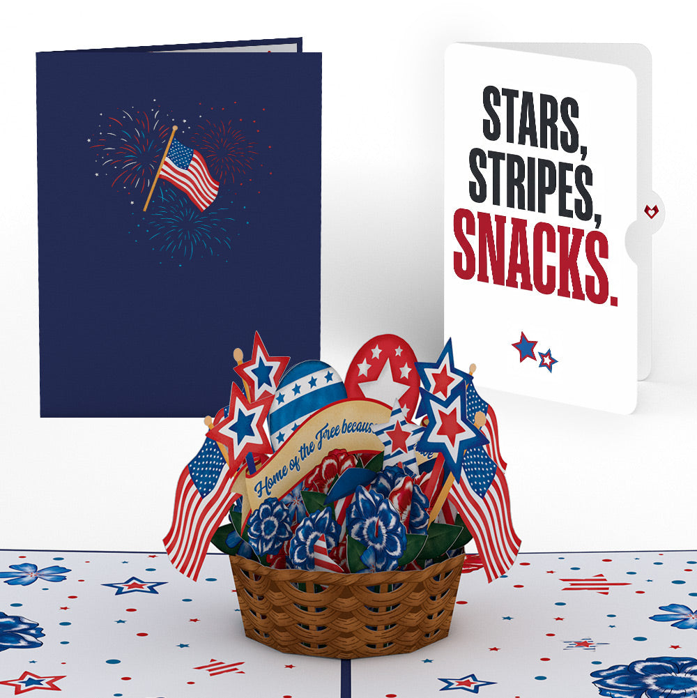 Americana Basket 4th of July Pop-Up Card and Stars Stripes Snacks Sentiment Set
