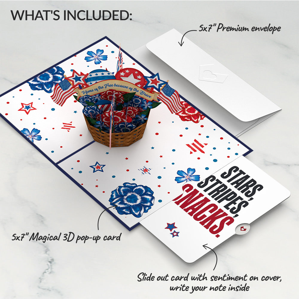 Americana Basket 4th of July Pop-Up Card and Stars Stripes Snacks Sentiment Set