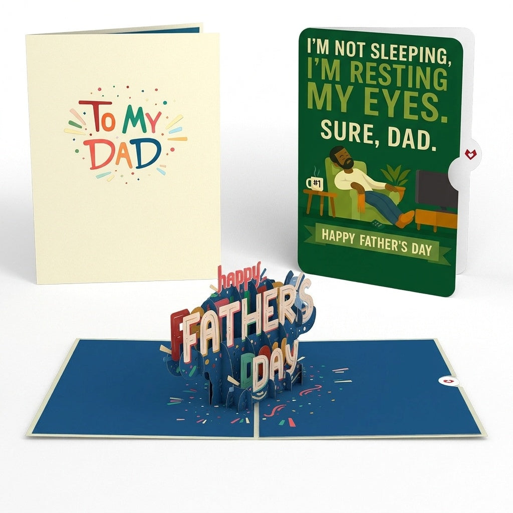 To My Dad: Happy Father's Day Pop-Up Card and Resting Eyes TV Time Sentiment Set for Dad