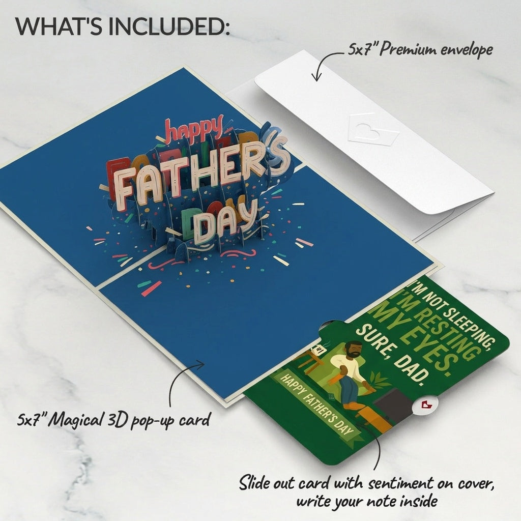 To My Dad: Happy Father's Day Pop-Up Card and Resting Eyes TV Time Sentiment Set for Dad