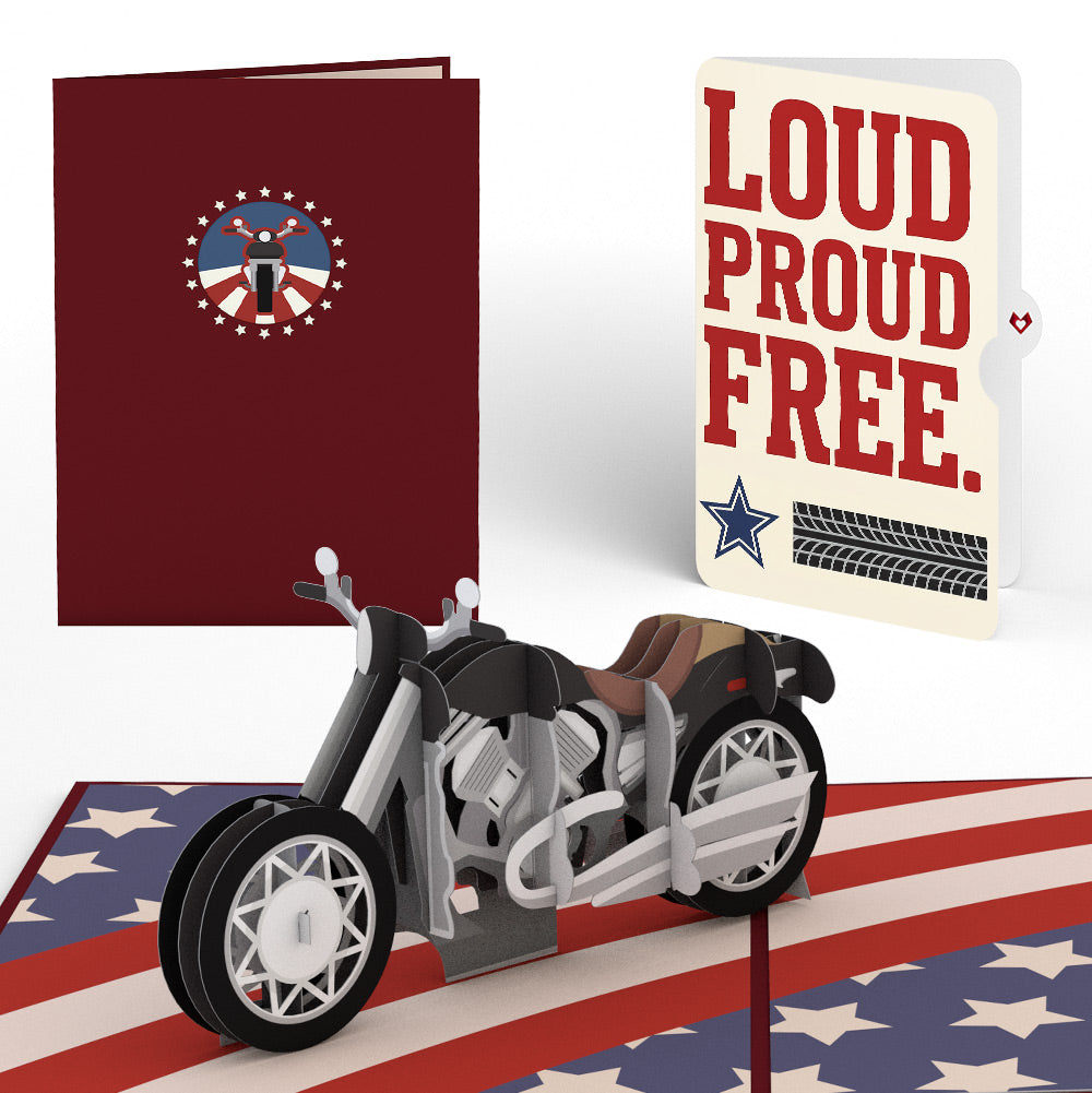 American Motorcycle 4th of July Pop-Up Card and Proud to Be Free Sentiment Set
