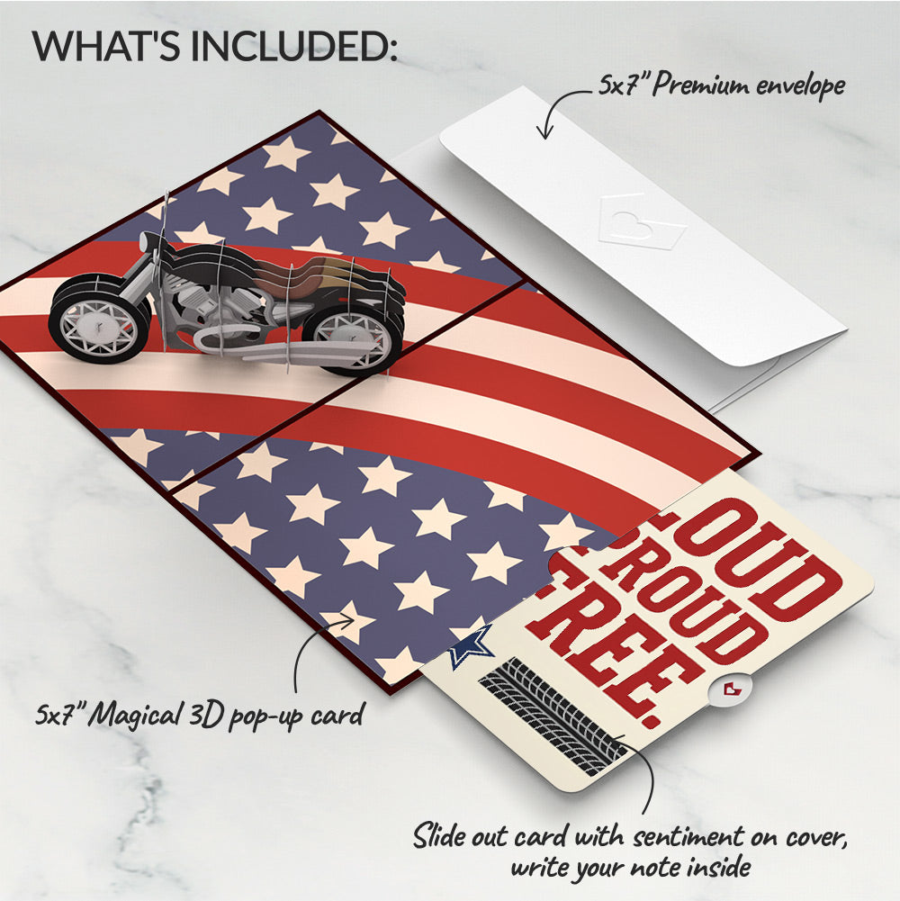 American Motorcycle 4th of July Pop-Up Card and Proud to Be Free Sentiment Set