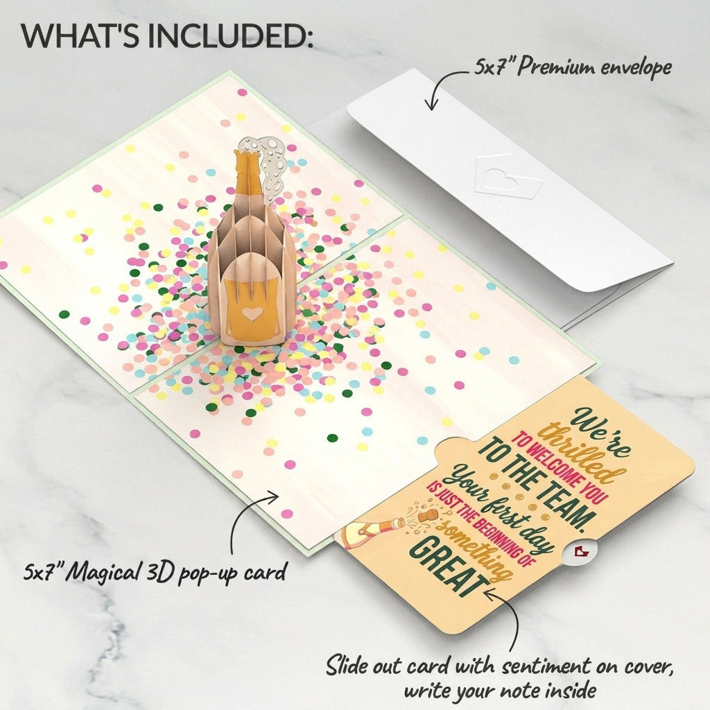 Champagne Pop Pop-Up Card and Thrilled to Welcome You Sentiment Set