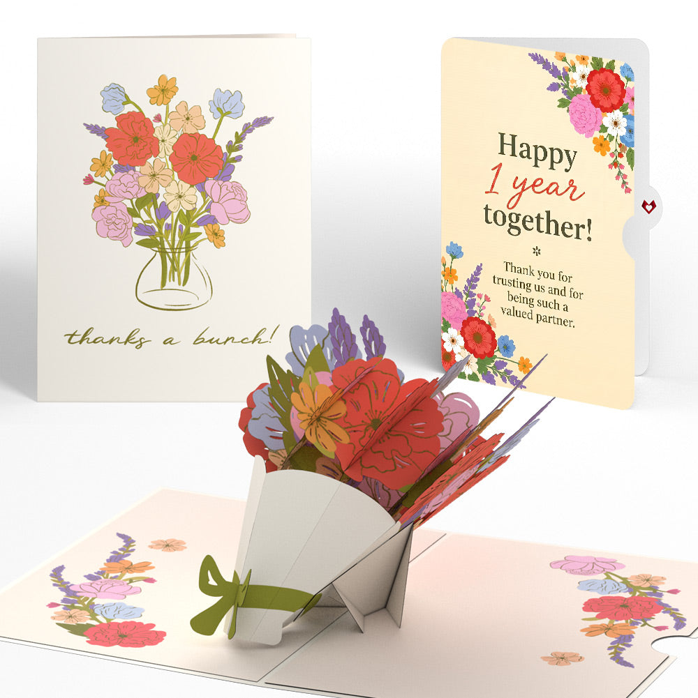 Thanks a Bunch Bouquet Anniversary Pop-Up Card and Colorful Blooms Sentiment Set for Business Partners