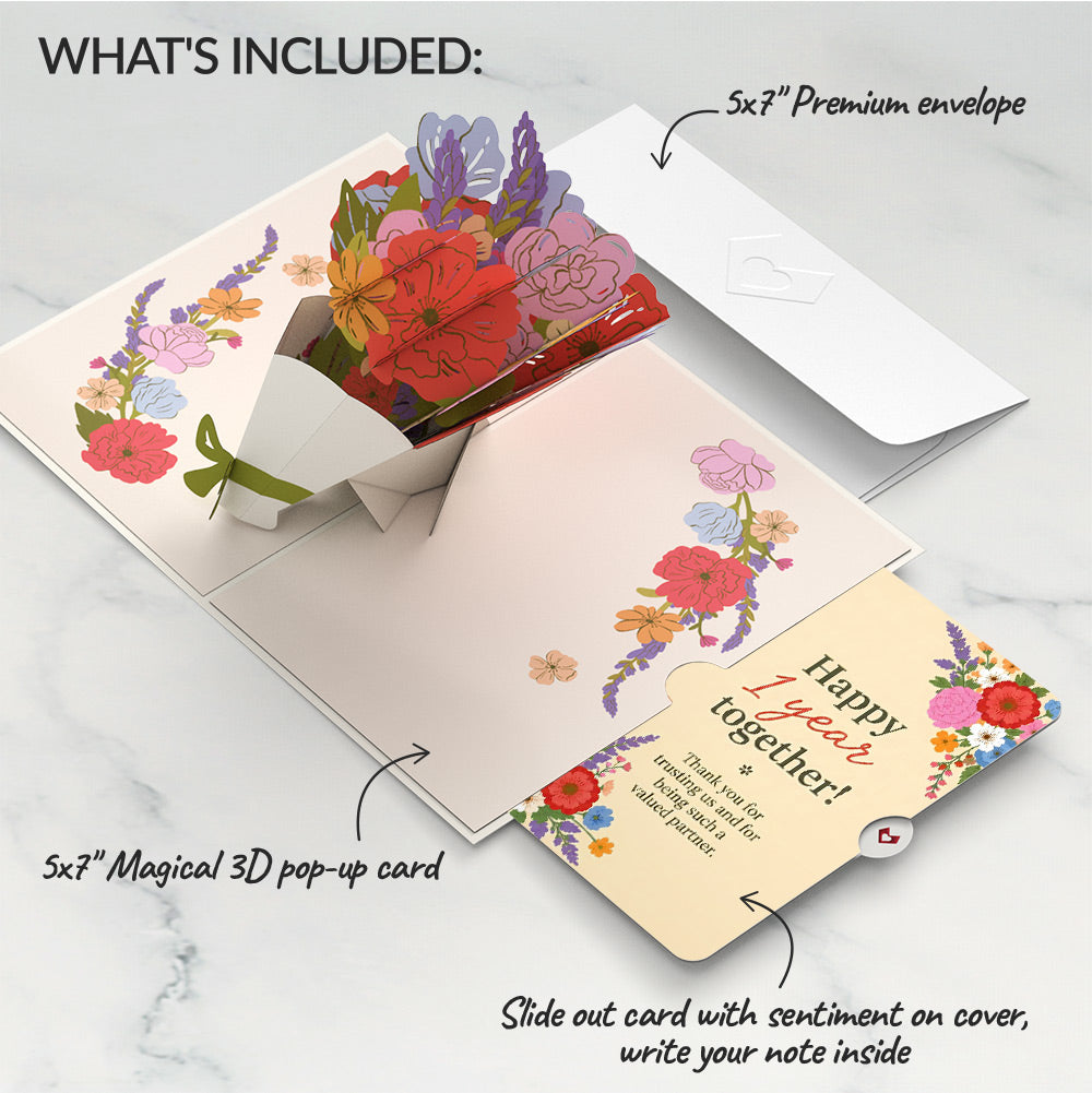 Thanks a Bunch Bouquet Anniversary Pop-Up Card and Colorful Blooms Sentiment Set for Business Partners