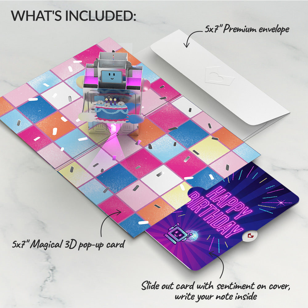 Robot Birthday Party Music and Lights Pop-Up Card and Sentiment Set