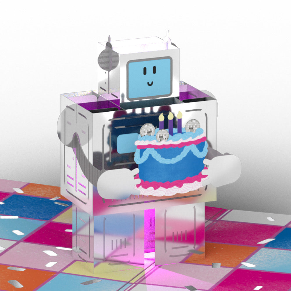 Robot Birthday Party Music and Lights Pop-Up Card and Sentiment Set