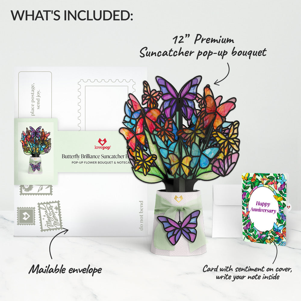Butterfly Brilliance Anniversary Suncatcher Bouquet and Sentiment Set