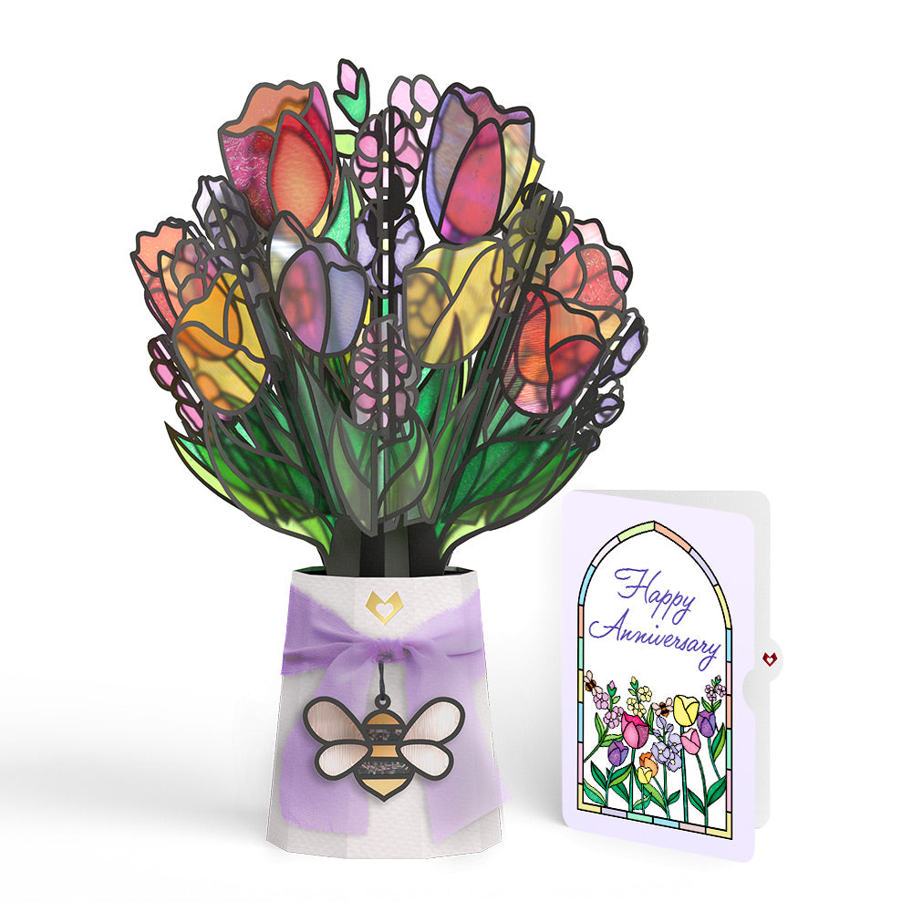 Vibrant Tulip Anniversary Suncatcher Bouquet and Sentiment Set