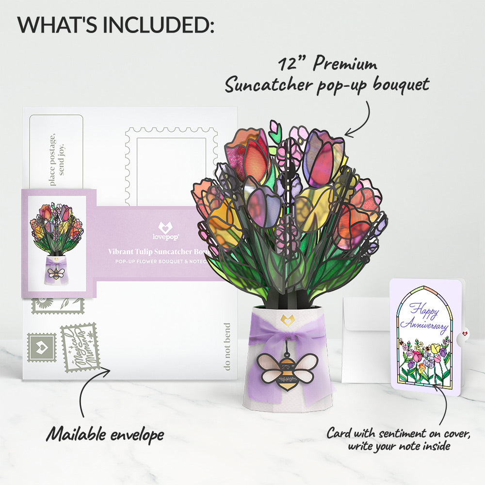 Vibrant Tulip Anniversary Suncatcher Bouquet and Sentiment Set
