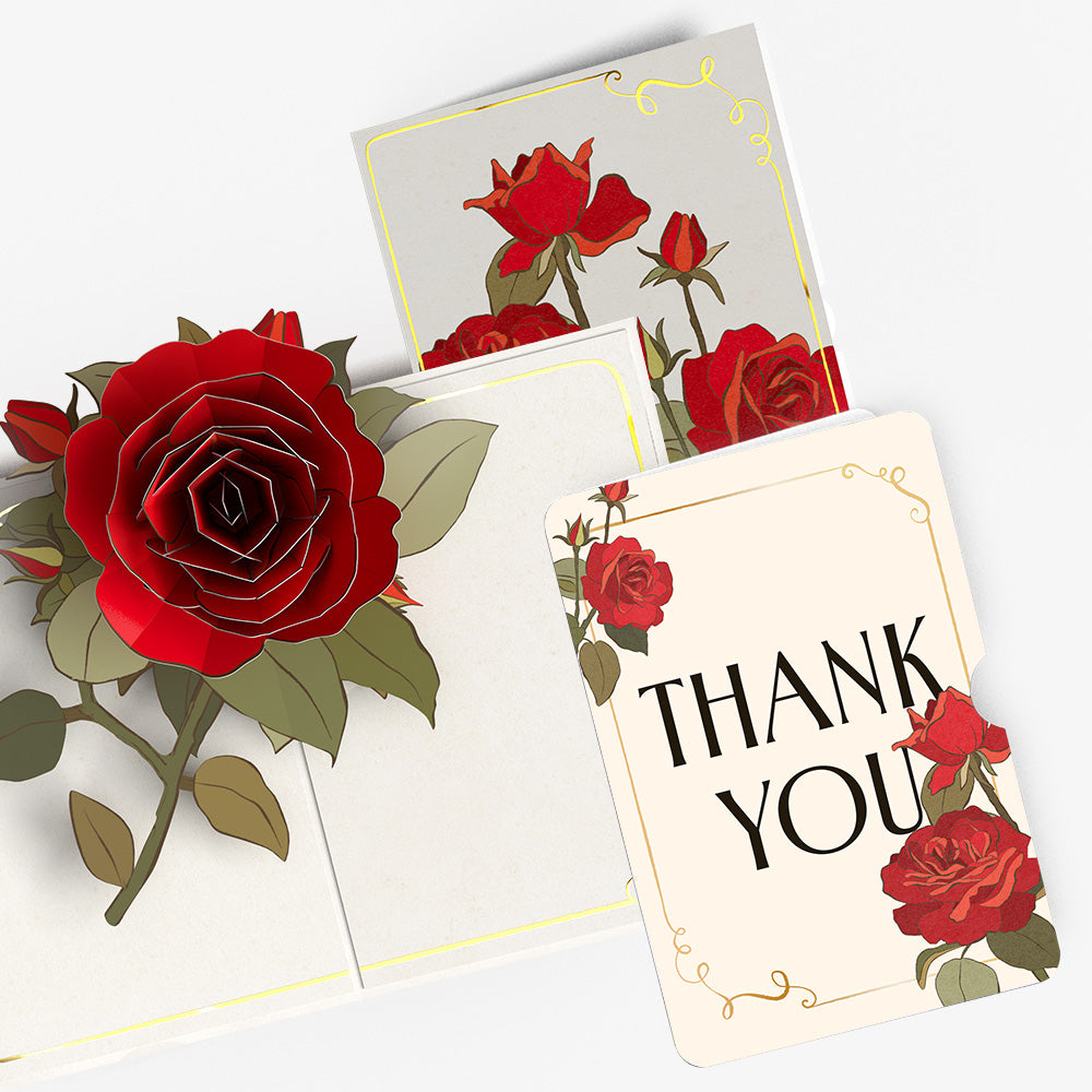Elegant Red Rose Thank You Pop-Up Card and Sentiment Set