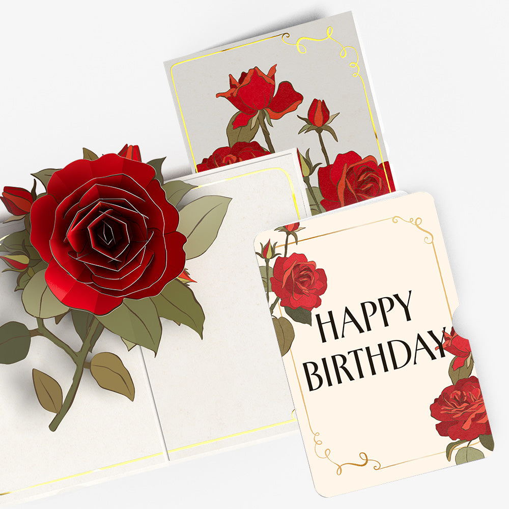 Elegant Red Rose Birthday Pop-Up Card and Sentiment Set