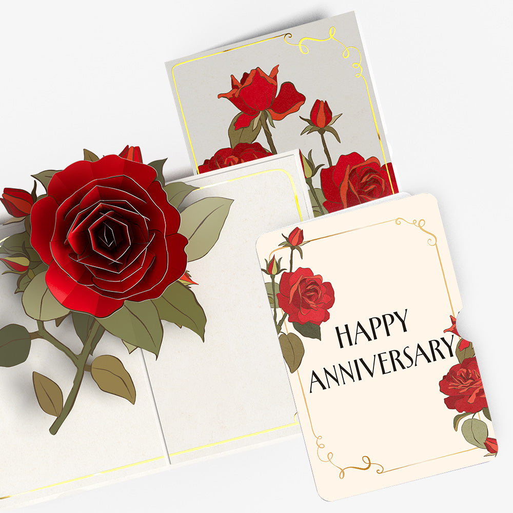 Elegant Red Rose Anniversary Pop-Up Card and Sentiment Set