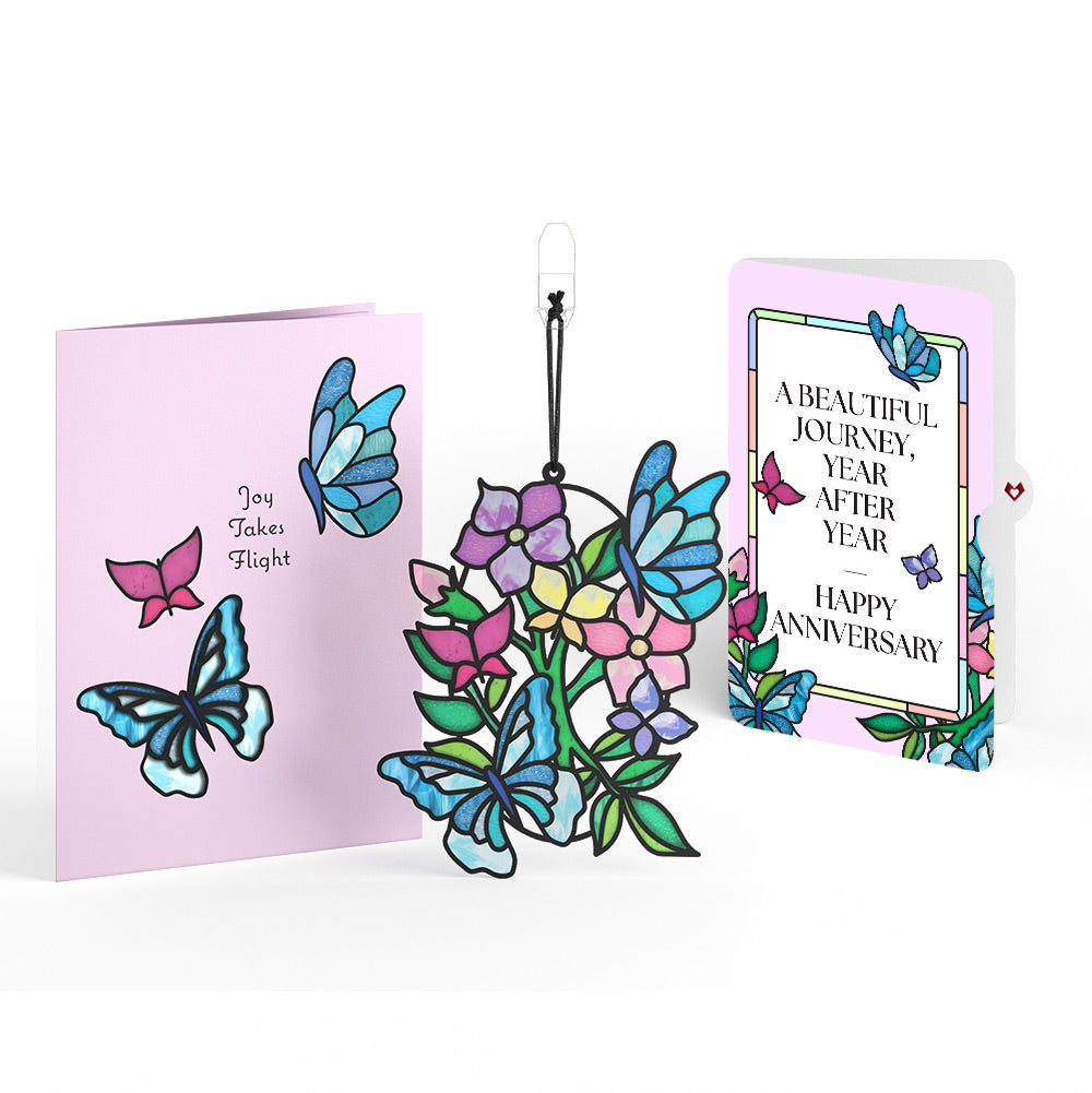 Joy Takes Flight Butterfly Anniversary Suncatcher Card and Sentiment Set