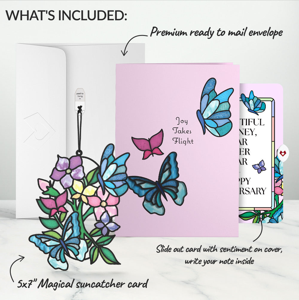 Joy Takes Flight Butterfly Anniversary Suncatcher Card and Sentiment Set