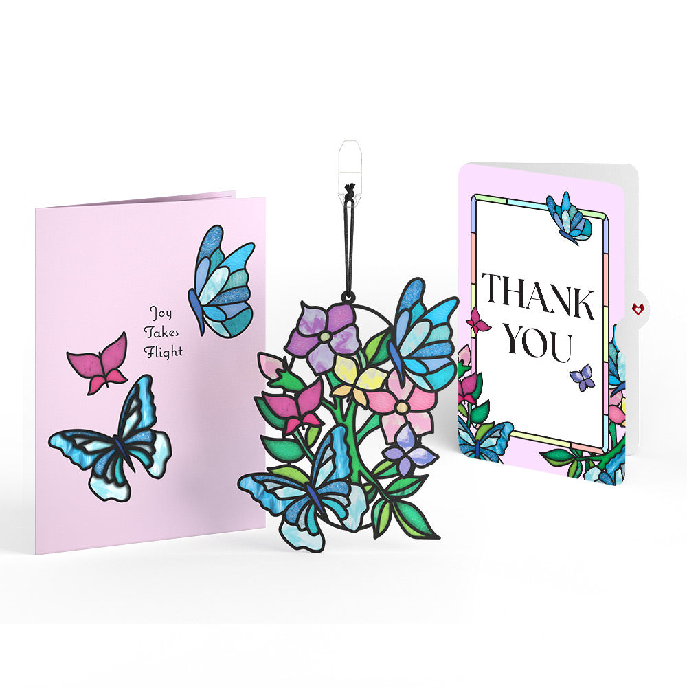 Joy Takes Flight Butterfly Thank You Suncatcher Card and Sentiment Set