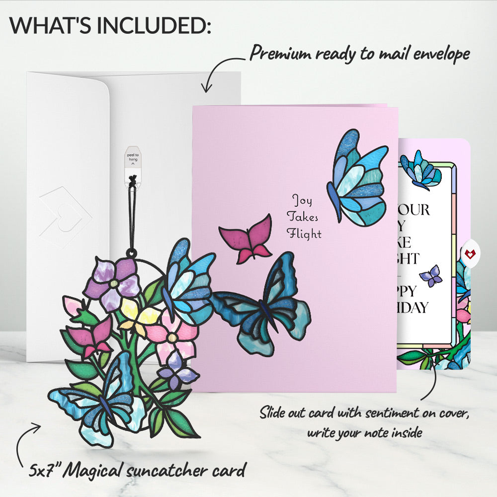 Joy Takes Flight Butterfly Birthday Suncatcher Card and Sentiment Set