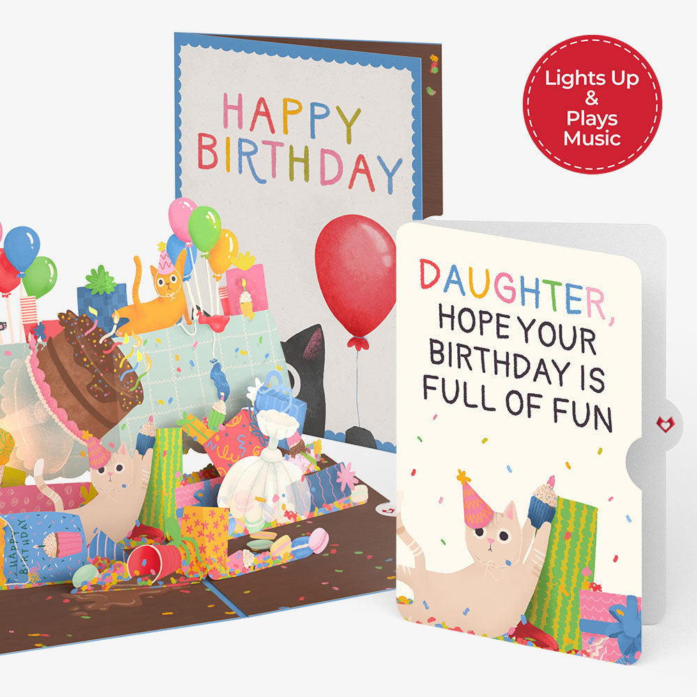 Birthday Cat-astrophe Music and Lights Pop-Up Card and Sentiment Set for Daughter