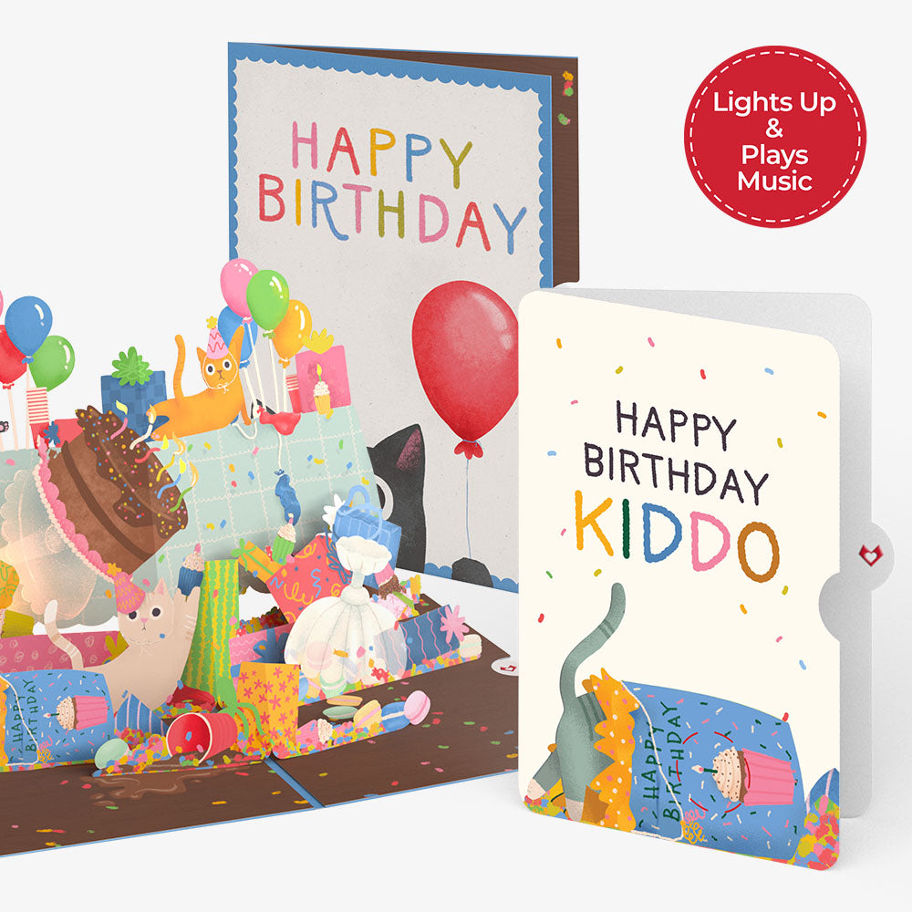 Birthday Cat-astrophe Music and Lights Pop-Up Card and Sentiment Set for Kid