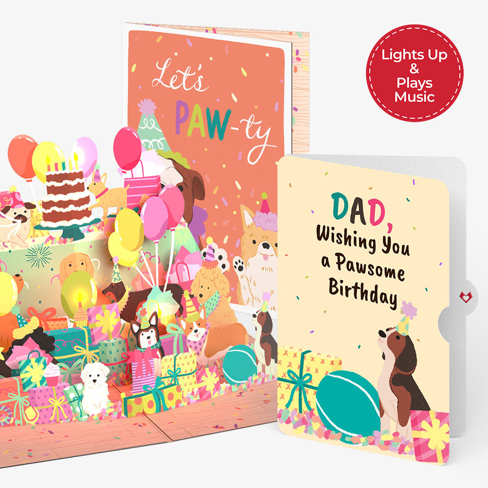 Birthday Pawty Pups Music and Lights Pop-Up Card and Sentiment Set for Dad