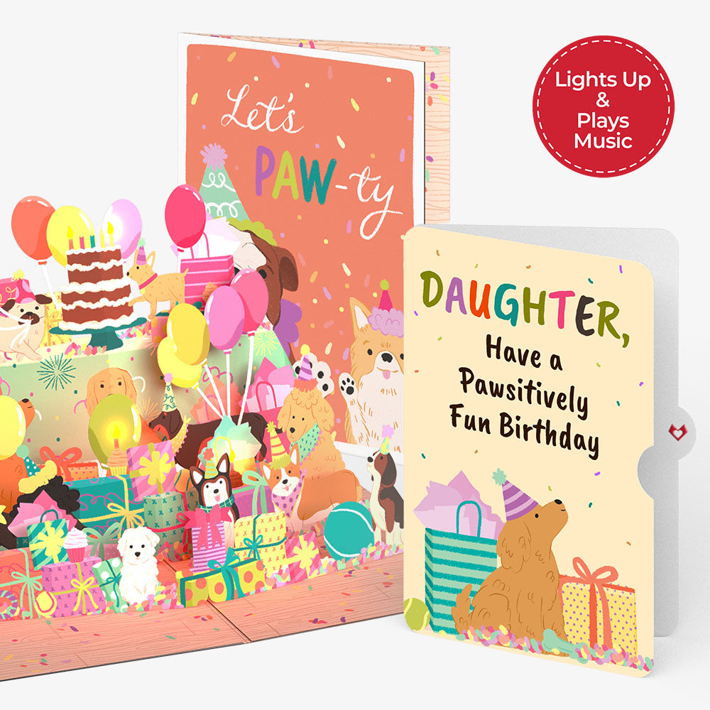 Birthday Pawty Pups Music and Lights Pop-Up Card and Sentiment Set for Daughter