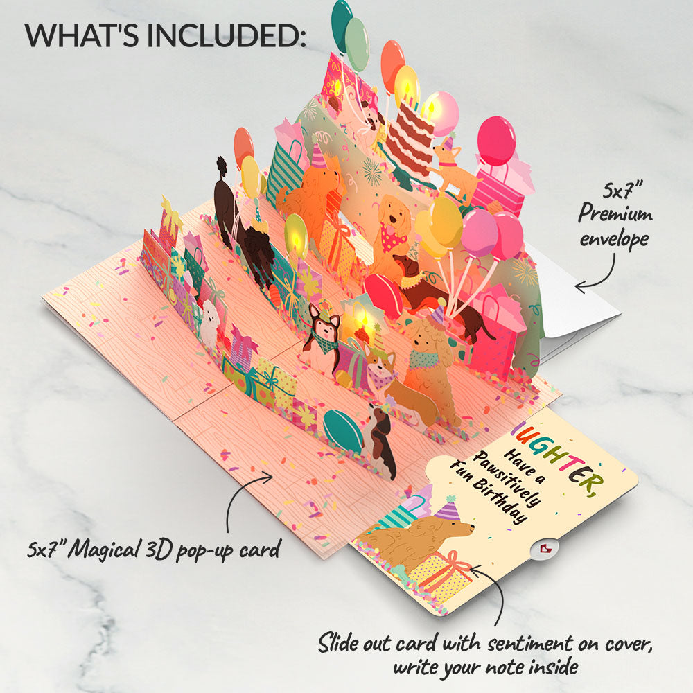 Birthday Pawty Pups Music and Lights Pop-Up Card and Sentiment Set for Daughter