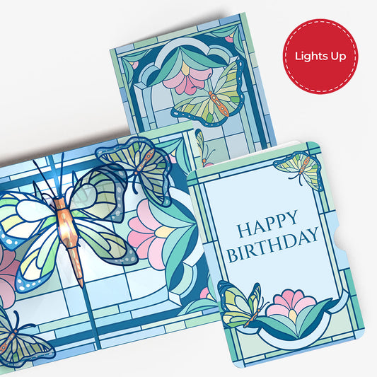 Stained Glass Butterfly Birthday Light-Up Pop-Up Card and Sentiment Set