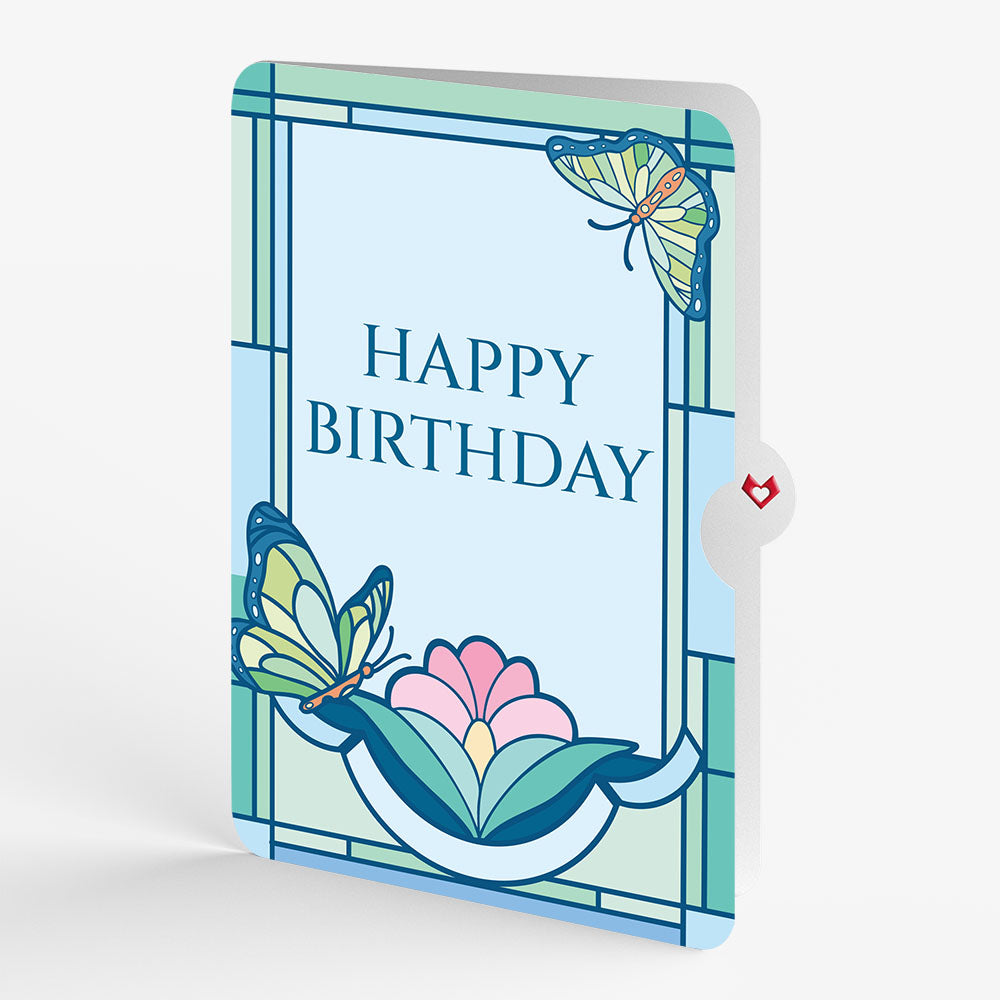 Stained Glass Butterfly Birthday Light-Up Pop-Up Card and Sentiment Set