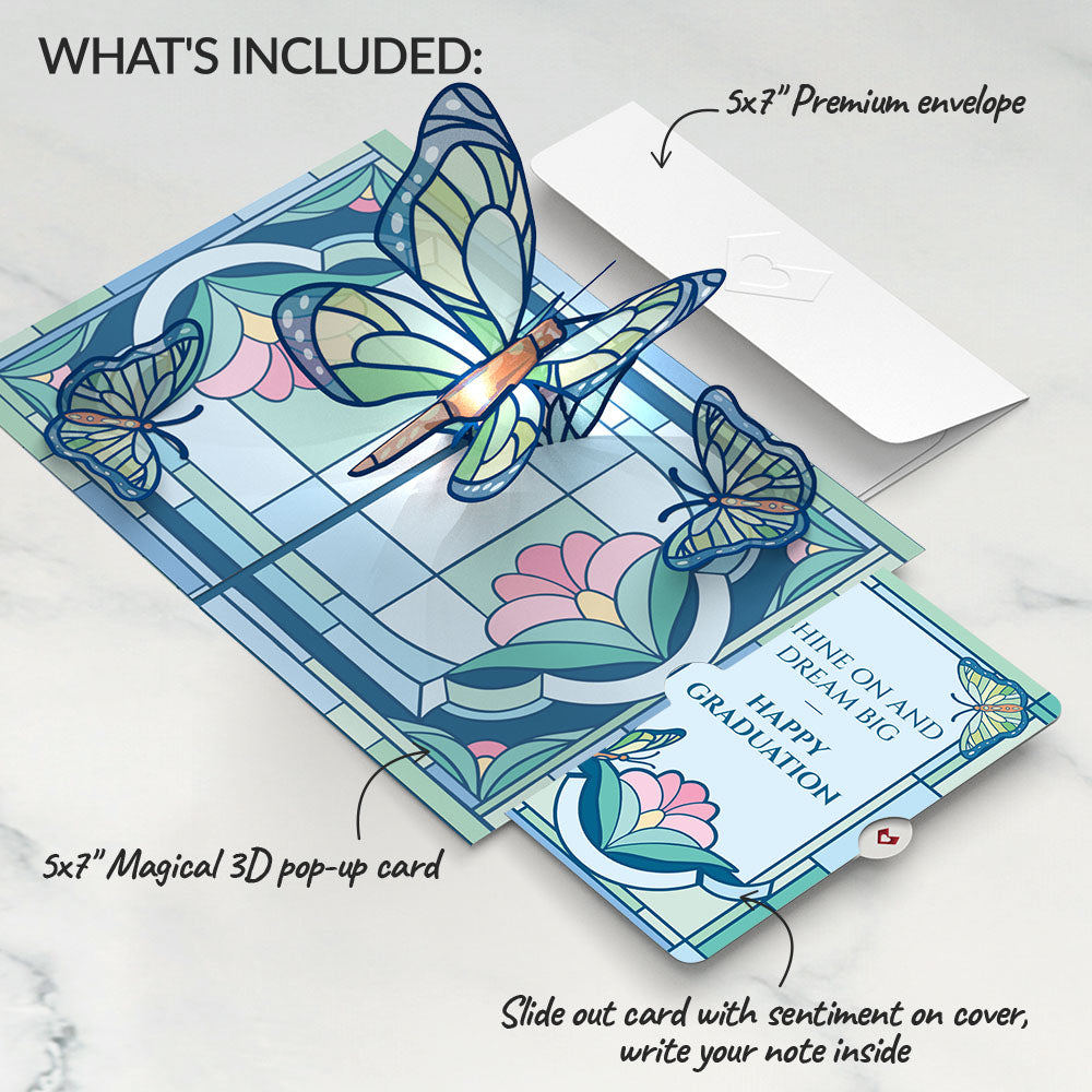 Stained Glass Butterfly Graduations Light-Up Pop-Up Card and Sentiment Set