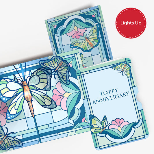 Stained Glass Butterfly Anniversary Light-Up Pop-Up Card and Sentiment Set