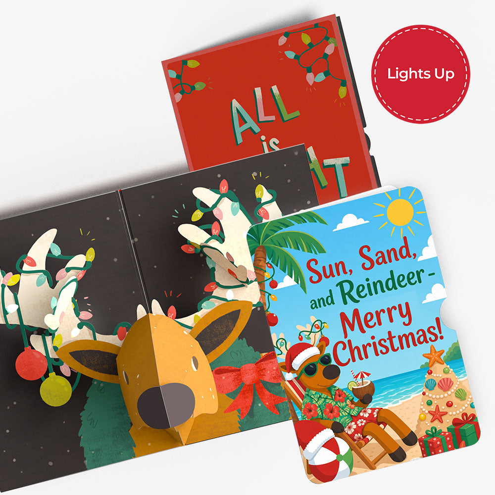 All Is Bright Holiday Reindeer Christmas Light-Up Pop-Up Card and Sentiment Set