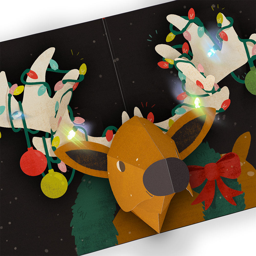 All Is Bright Holiday Reindeer Christmas Light-Up Pop-Up Card and Sentiment Set