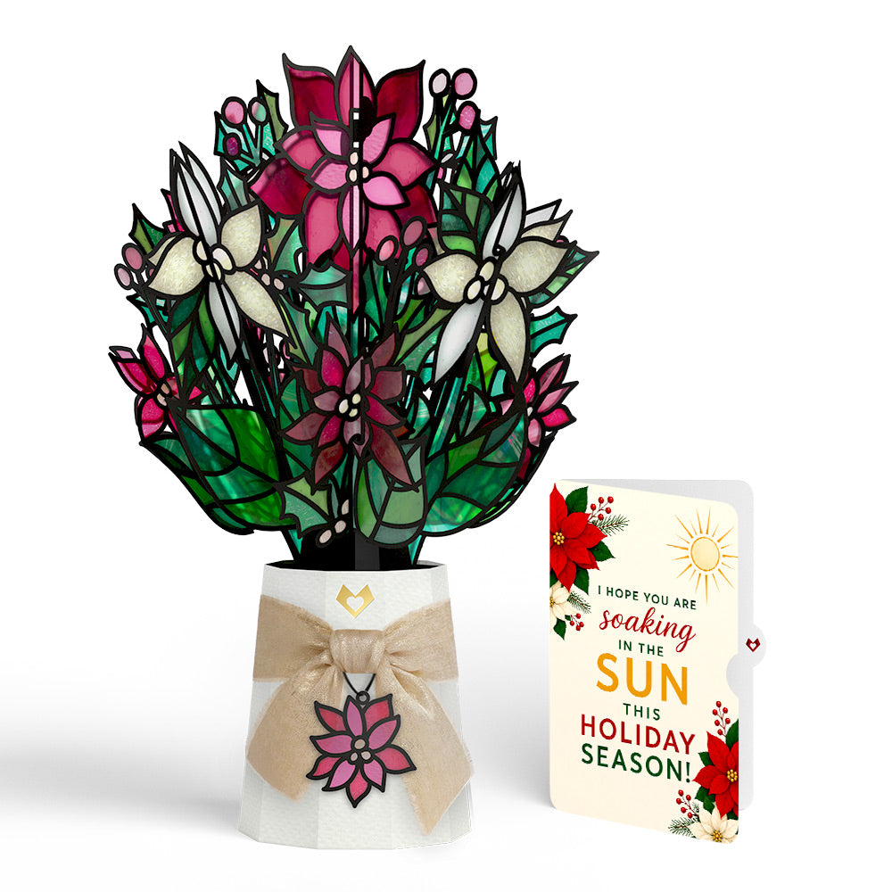 Poinsettia Shimmer Christmas Suncatcher Bouquet and Soaking Sun Sentiment Set
