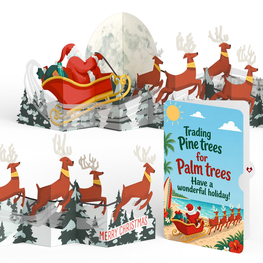 Christmas Sleigh Ride Loooooong Card™ (Expands to 2 feet) and Beach Santa Sentiment Set