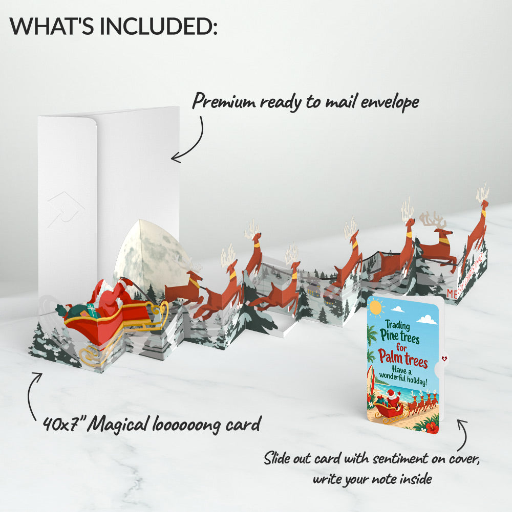 Christmas Sleigh Ride Loooooong Card™ (Expands to 2 feet) and Beach Santa Sentiment Set