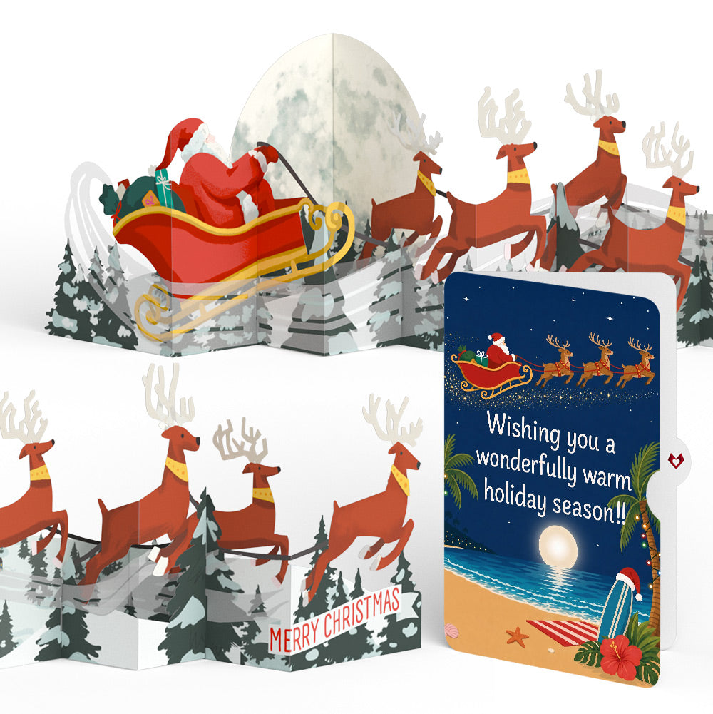 Christmas Sleigh Ride Loooooong Card™ (Expands to 2 feet) and Warm Beach Santa Sentiment Set