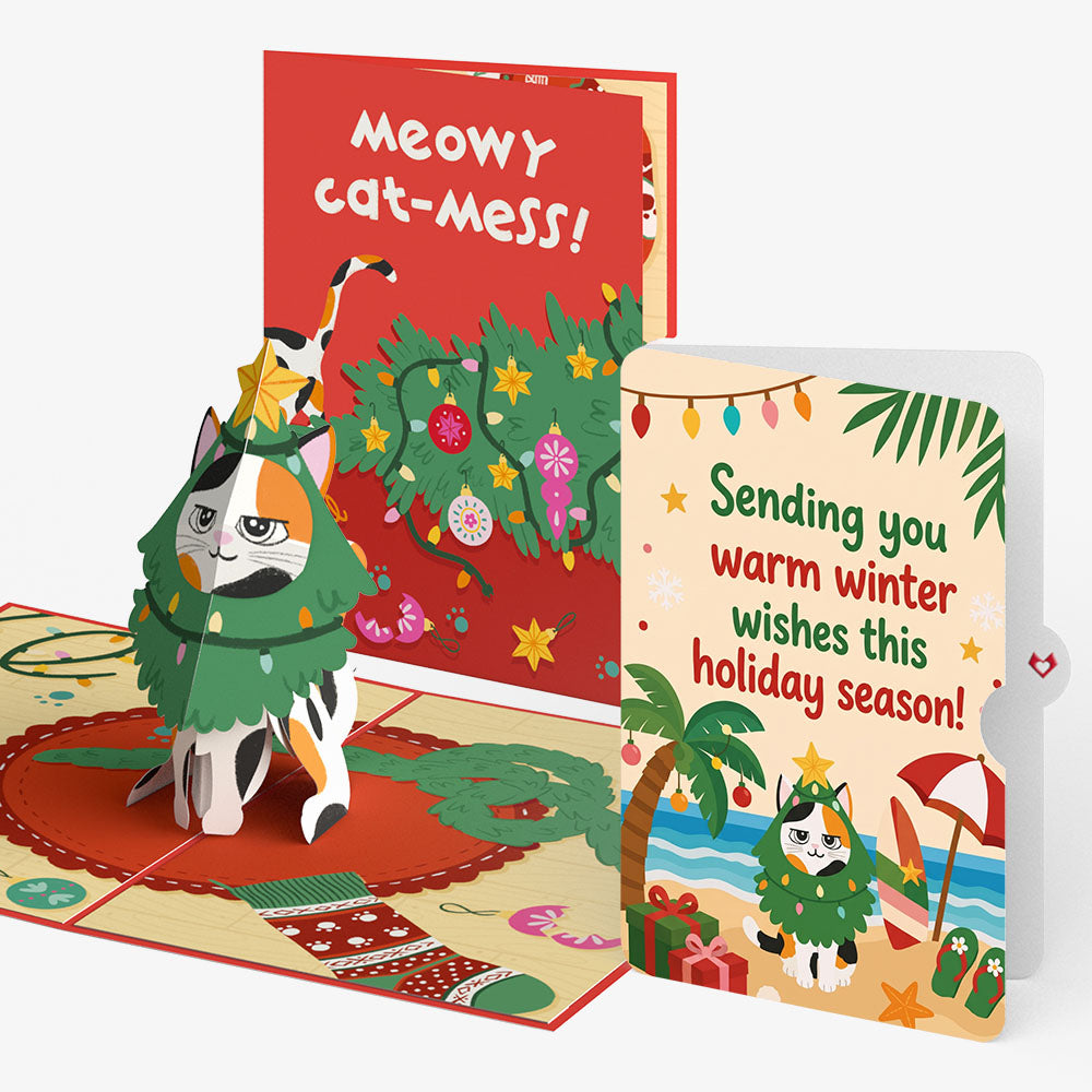 Meowy Cat-mess Christmas Pop-Up Card and Tropical Cat Sentiment Set