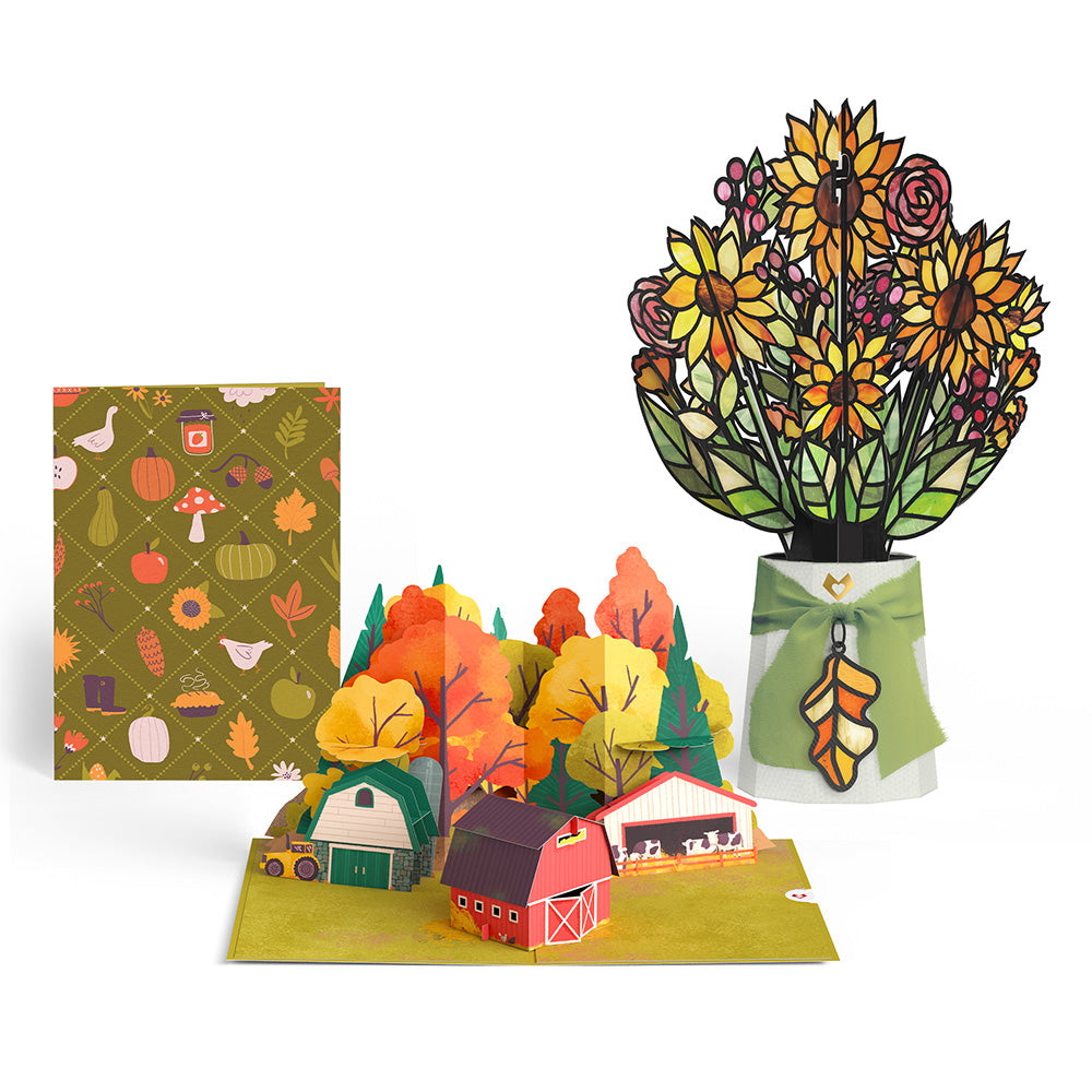 Fall Rustic Farm Pop-Up Card & Suncatcher Bouquet Bundle
