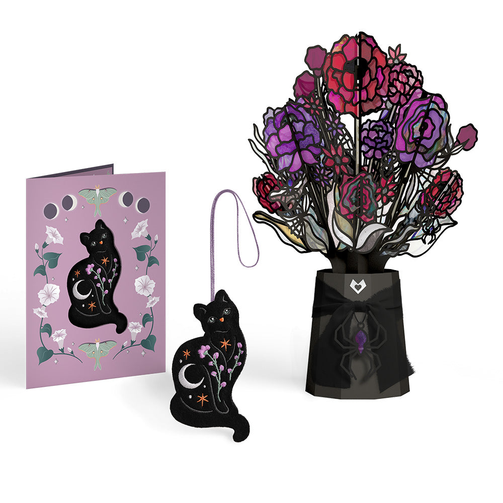 Mystic Black Cat HeartFelt Charm Card™ & Suncatcher Bouquet Bundle