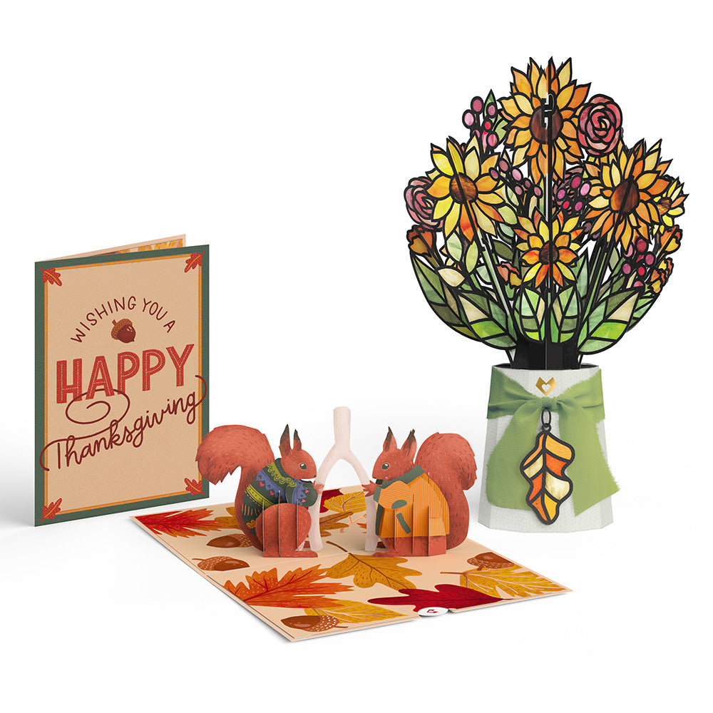 Woodland Happy Thanksgiving Wishbone Pop-Up Card & Suncatcher Bouquet Bundle