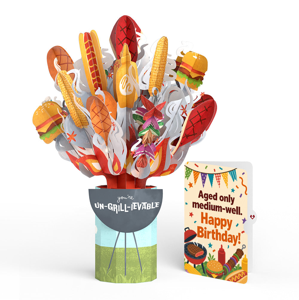 Grill Master Birthday Bouquet and Medium-Well Aged Sentiment Set