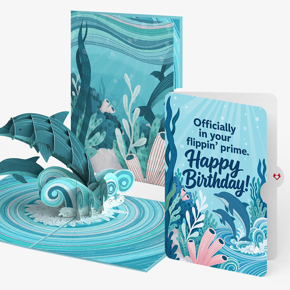 Playful Dolphins Birthday Pop-Up Card and Flippin' Prime Sentiment Set
