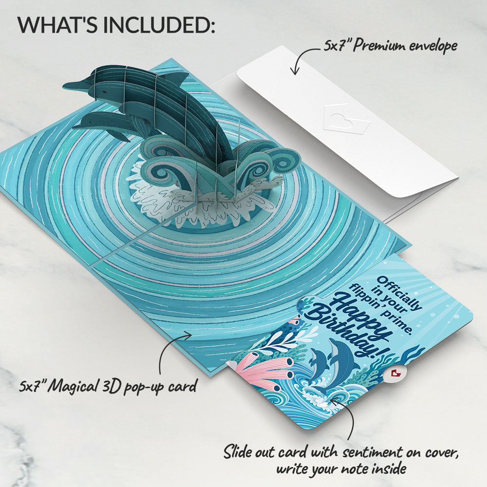 Playful Dolphins Birthday Pop-Up Card and Flippin' Prime Sentiment Set