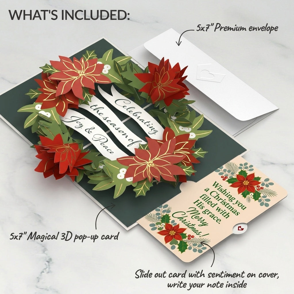 Season's Greetings Poinsettia Wreath Christmas Pop-Up Card and Sentiment Set