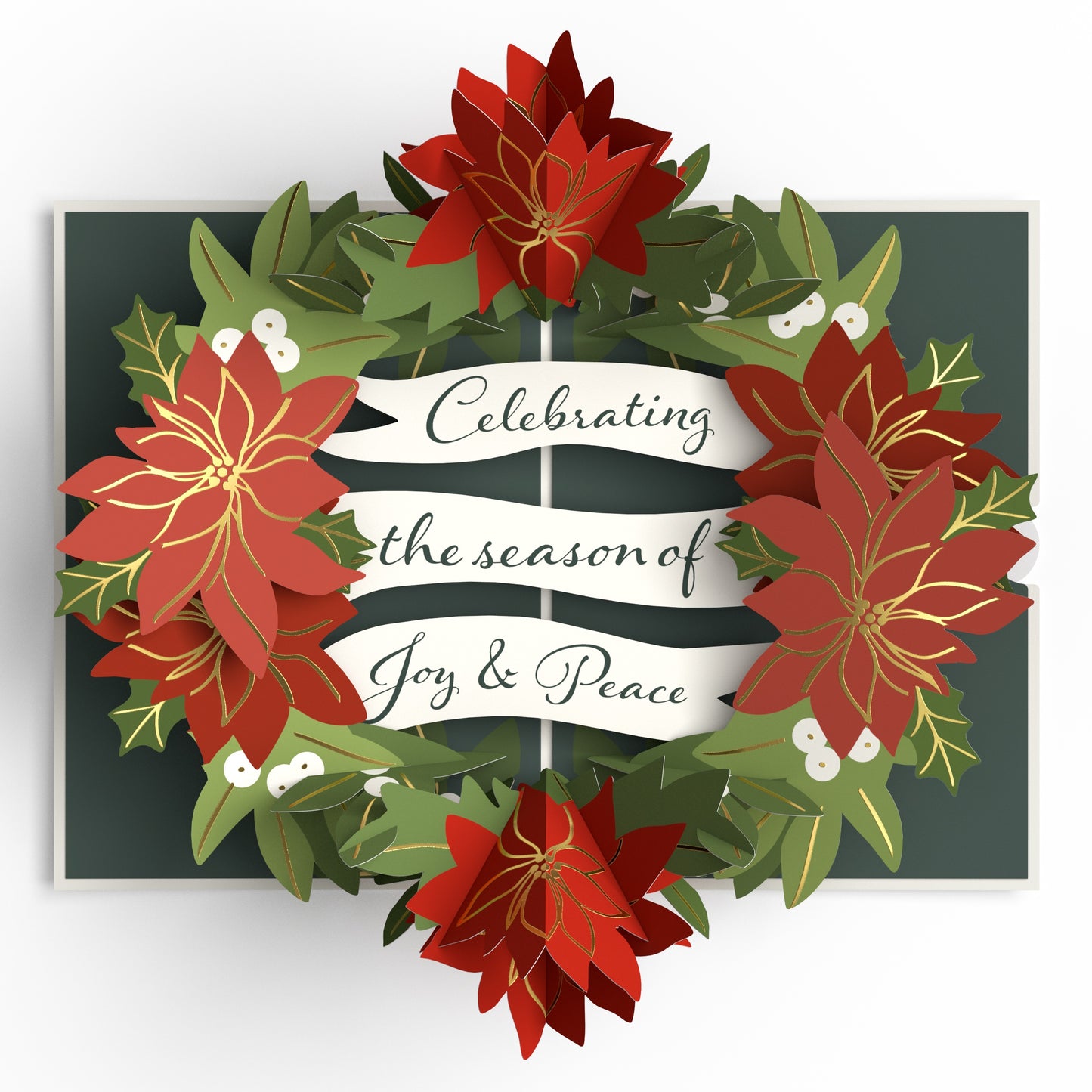 Season's Greetings Poinsettia Wreath Christmas Pop-Up Card and Sentiment Set