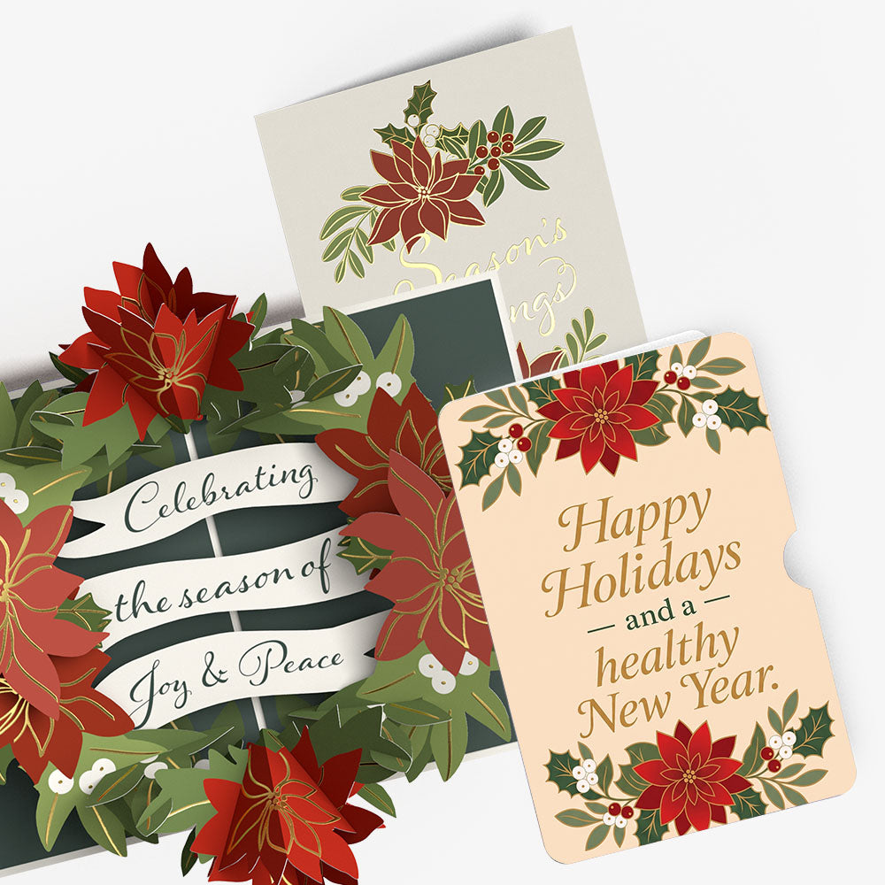 Season's Greetings Poinsettia Wreath Christmas Pop-Up Card and Poinsettia Bloom Sentiment Set