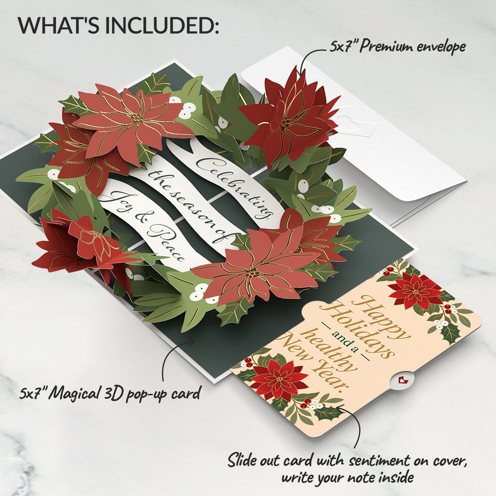 Season's Greetings Poinsettia Wreath Christmas Pop-Up Card and Poinsettia Bloom Sentiment Set
