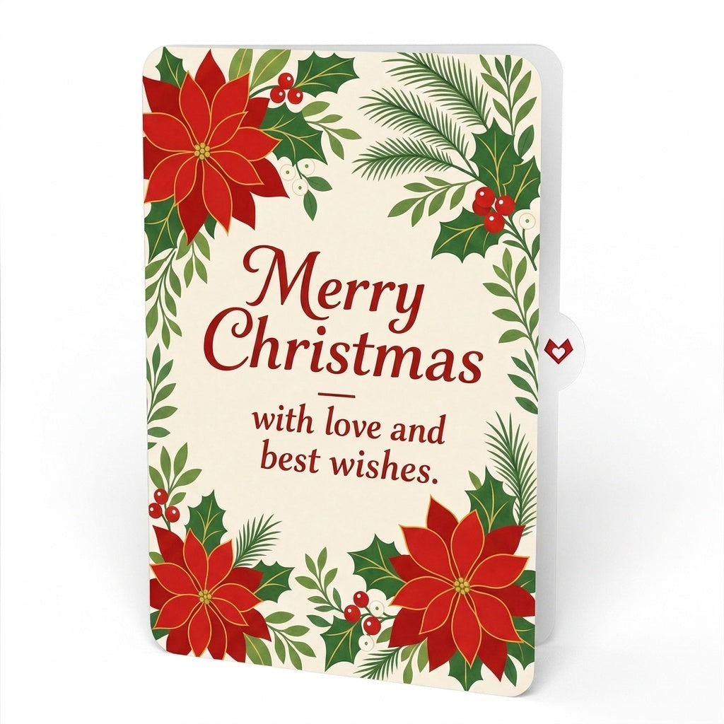 Season's Greetings Poinsettia Wreath Christmas Pop-Up Card and Best Wishes Sentiment Set